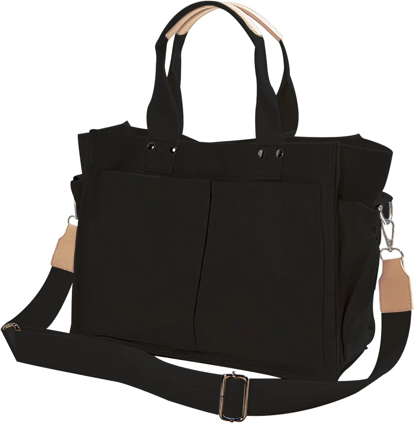 Canvas Tote Bags for Women Large Capacity Messenger Bag Durable Shoulder Bag Multi Pocket Casual Work Bags (White)