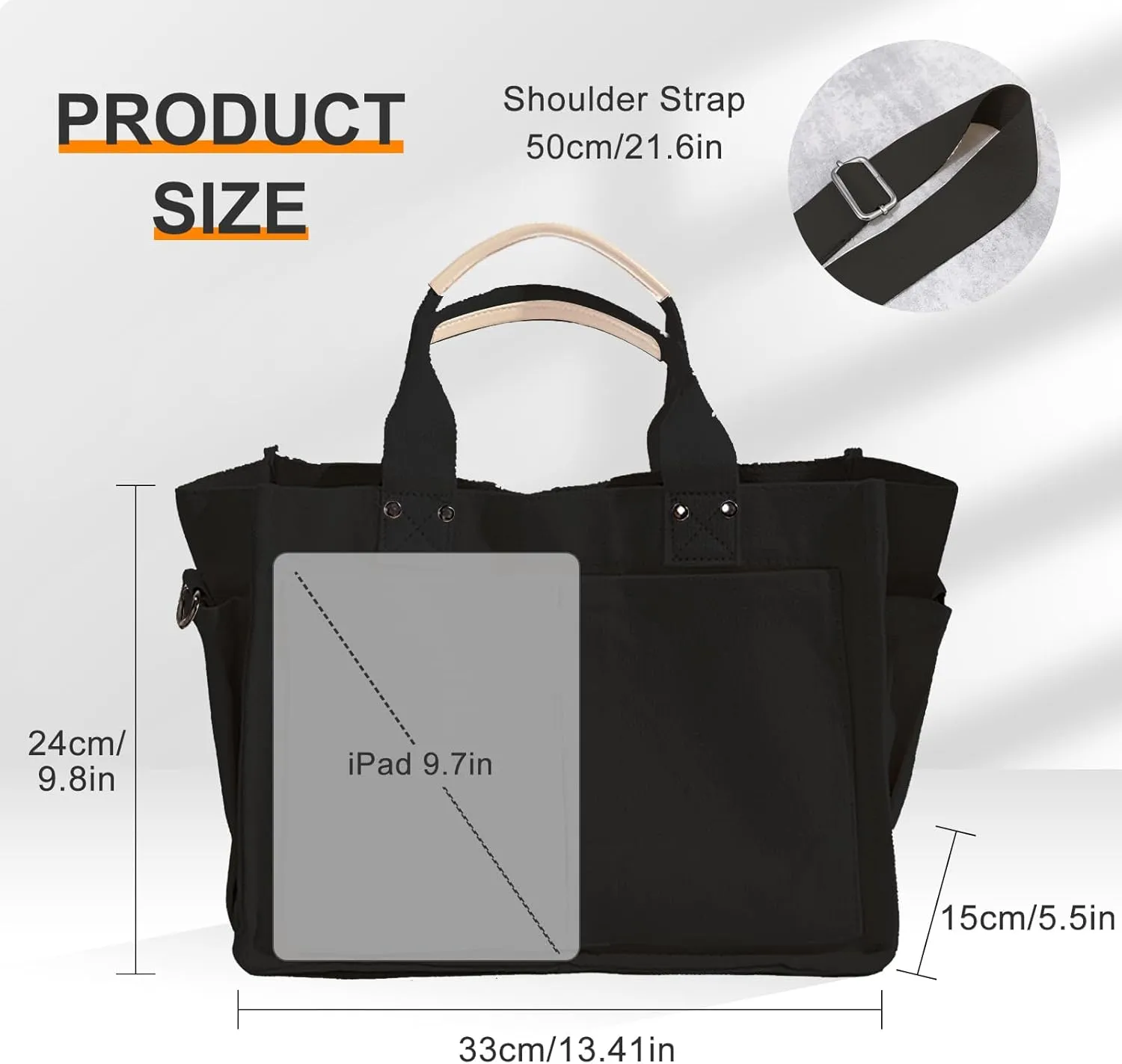 Canvas Tote Bags for Women Large Capacity Messenger Bag Durable Shoulder Bag Multi Pocket Casual Work Bags (White)