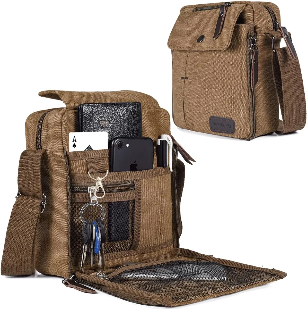 Canvas Vintage Messenger Bag Mini Crossbody Bag Shoulder Bag for Men, Small Messenger Satchel Bag Purse for Women