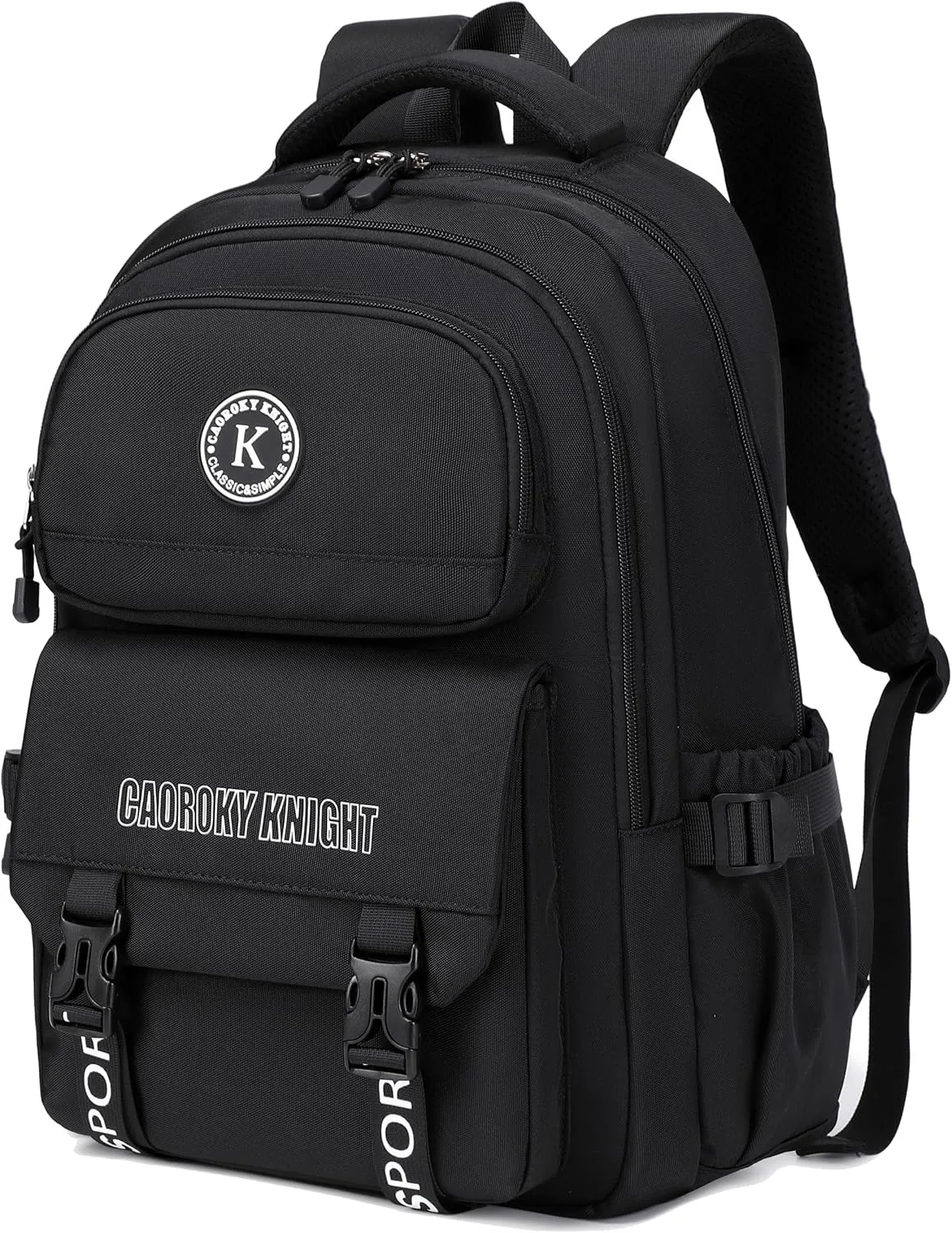 Caoroky knight laptop backpack 15.6 inch for women men large college bookbag school bag for kids teens girls boys students elementary back pack anti theft travel daypack work business rucksack-Black