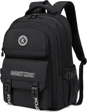 Caoroky knight laptop backpack 15.6 inch for women men large college bookbag school bag for kids teens girls boys students elementary back pack anti theft travel daypack work business rucksack-Black