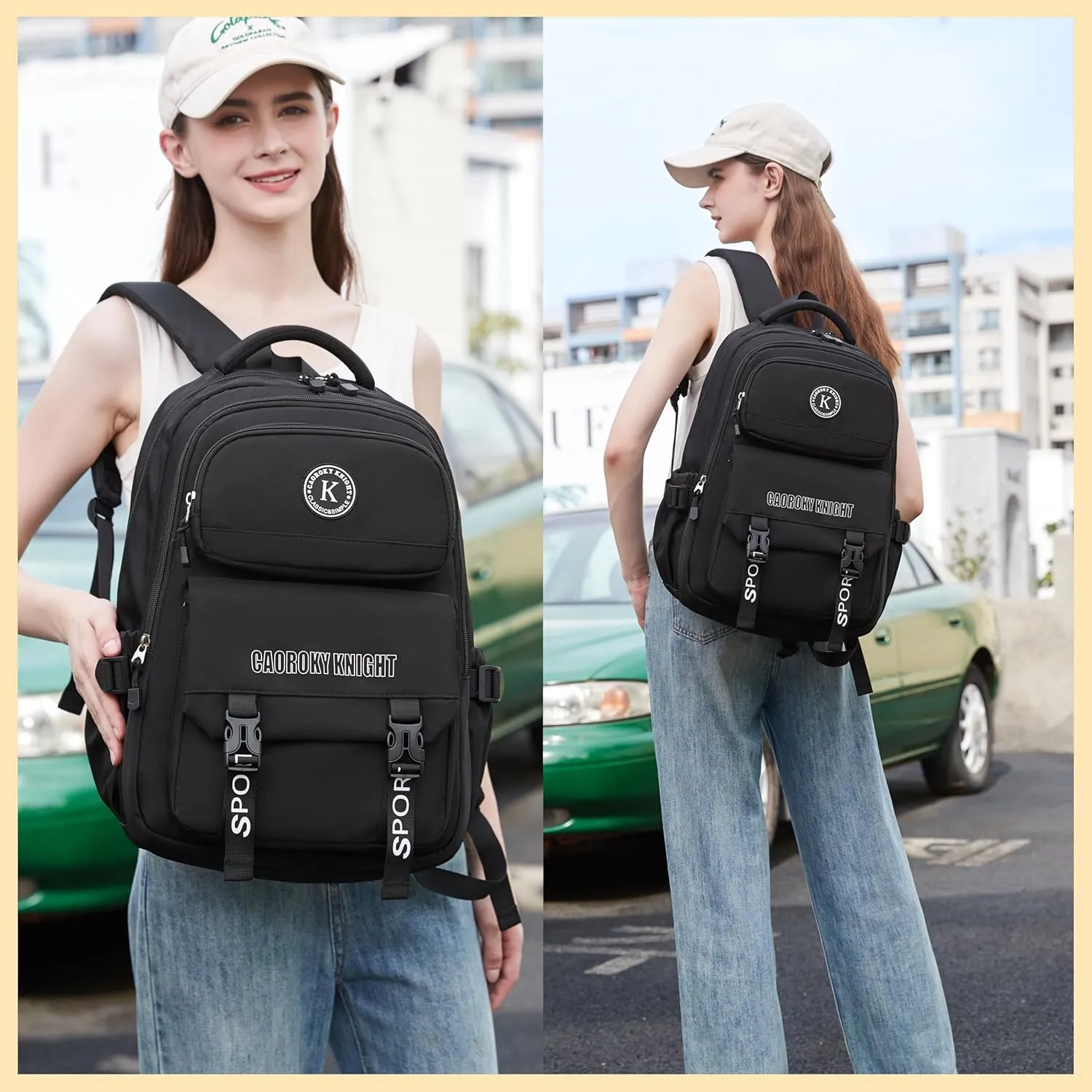 Caoroky knight laptop backpack 15.6 inch for women men large college bookbag school bag for kids teens girls boys students elementary back pack anti theft travel daypack work business rucksack-Black