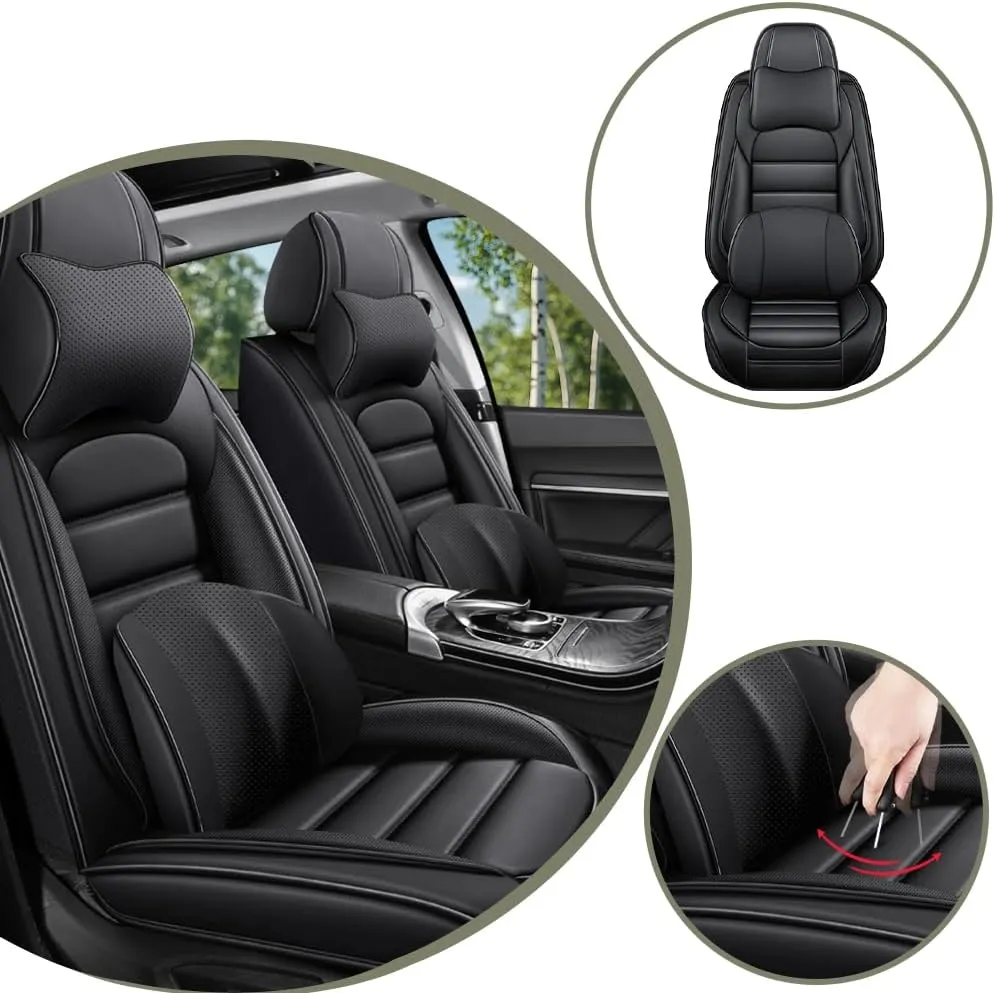 Car Seat Covers for VW Atlas 2018-2023 2024,2 Seats Waterproof Seat Covers with Airbag,Leather Seat Covers for Cars,Anti-Slip Auto Seat Cover Sets(Black,Luxury)
