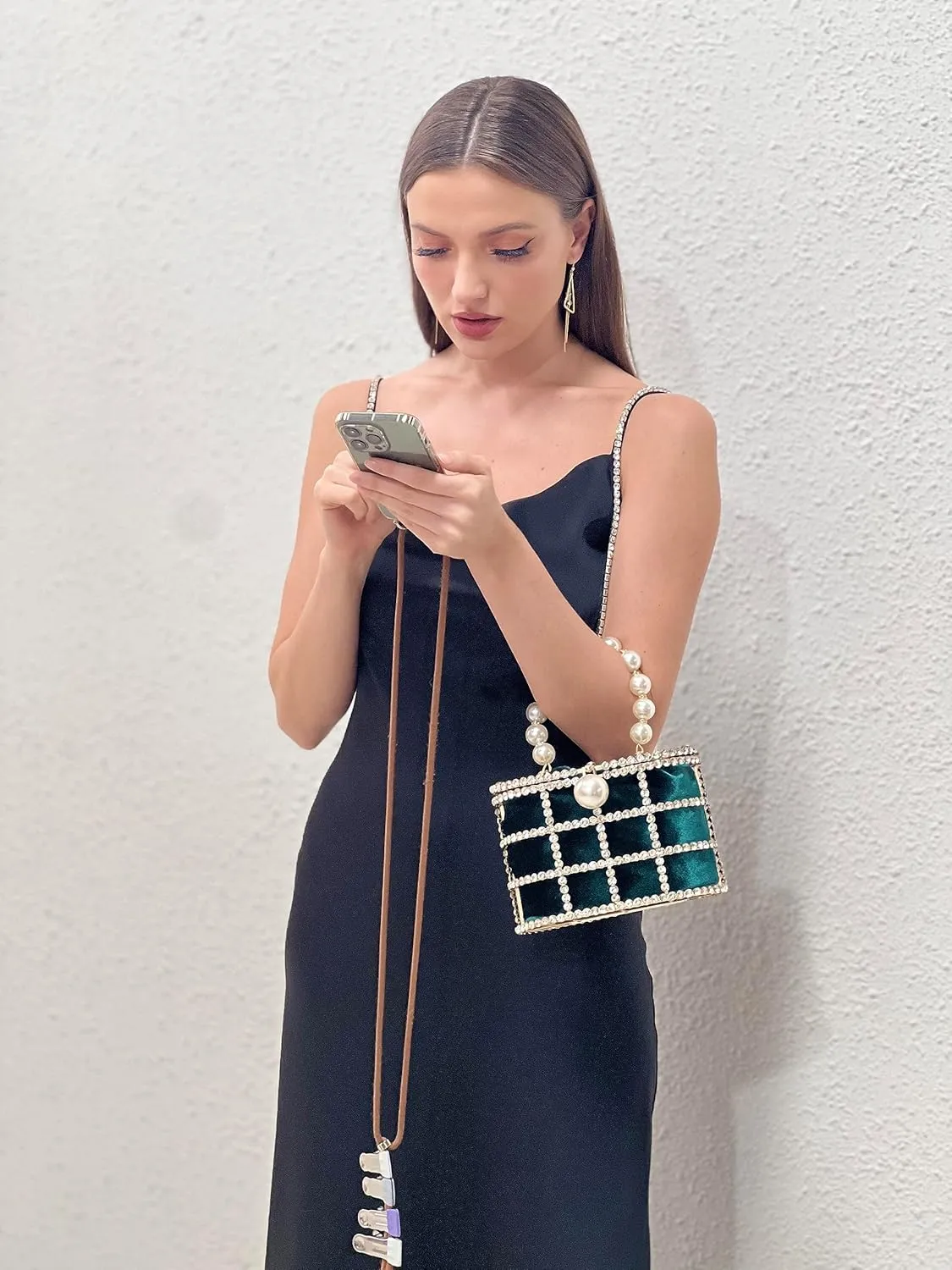 CARIEDO Evening Handbag Women Clutch Purses with Pearl Diamonds for Wedding Prom Birthday Party Dinner Accessories