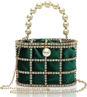 CARIEDO Evening Handbag Women Clutch Purses with Pearl Diamonds for Wedding Prom Birthday Party Dinner Accessories