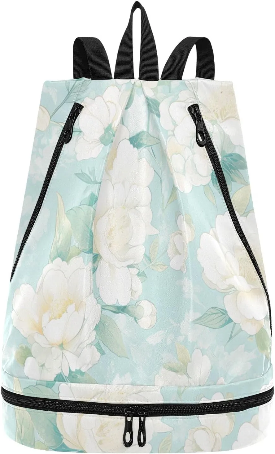 cartoon Bridal Mint Green2 Drawstring beach bag hiking string backpack with Wet Dry Compartments