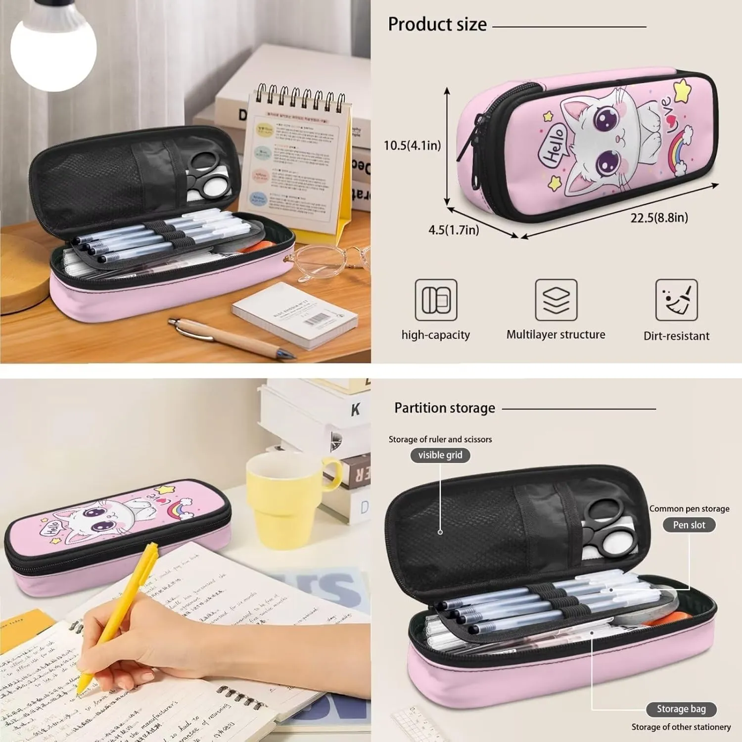 Cartoon Cat Backpack for Girls 8-10 Kids Backpack Boys with Lunchbox Boys Backpack with Pencil Case Elementary Wide Opening Design Bookbags Set Of 3 Fashion Rucksacks