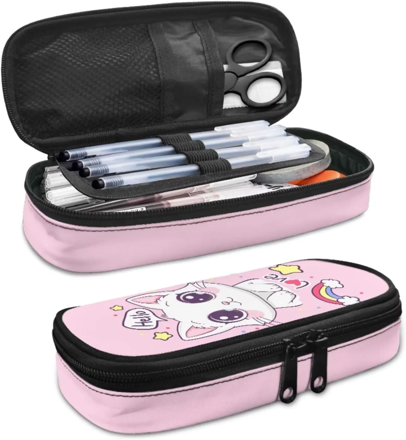 Cartoon Cat Backpack for Girls 8-10 Kids Backpack Boys with Lunchbox Boys Backpack with Pencil Case Elementary Wide Opening Design Bookbags Set Of 3 Fashion Rucksacks
