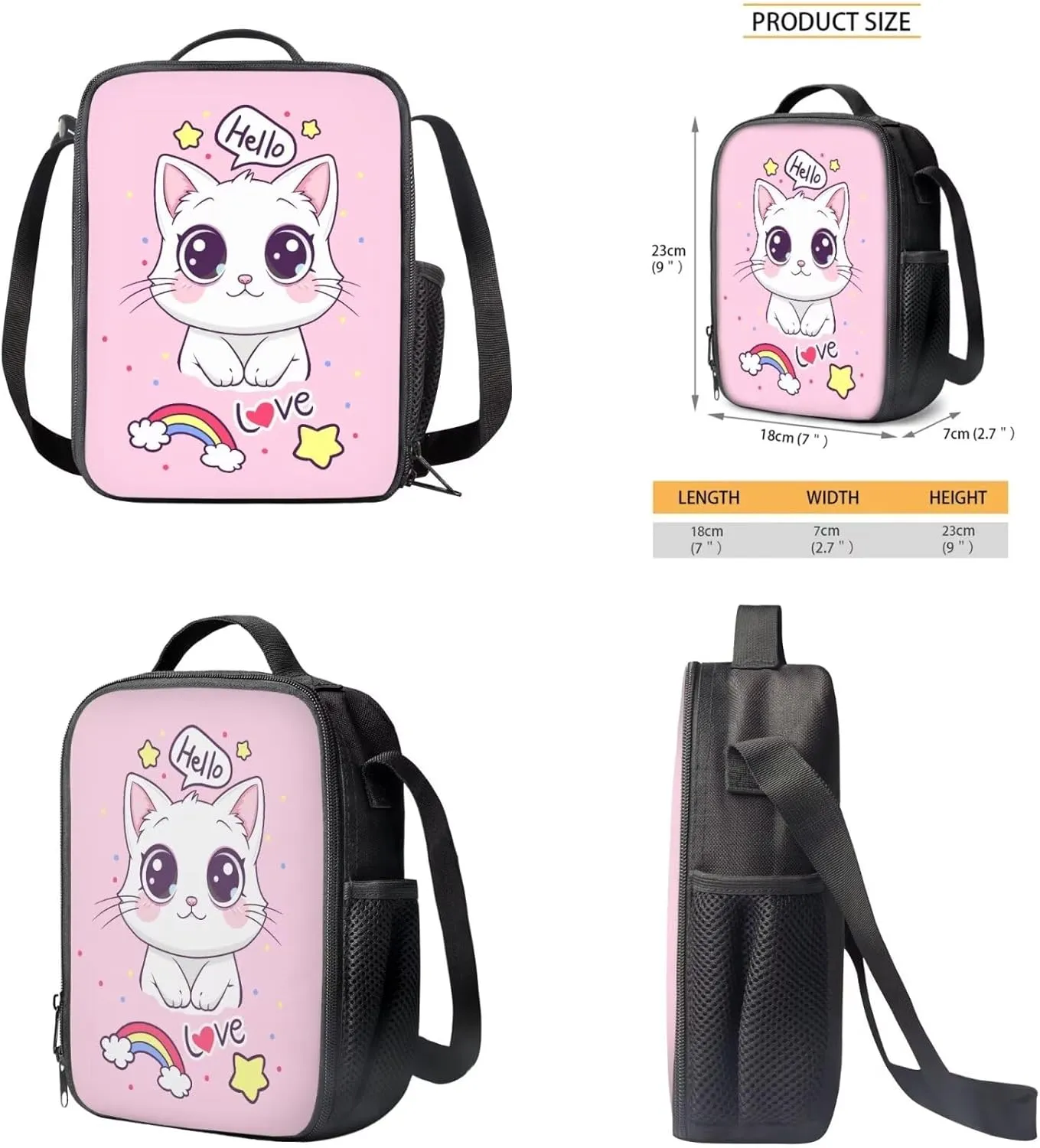 Cartoon Cat Backpack for Girls 8-10 Kids Backpack Boys with Lunchbox Boys Backpack with Pencil Case Elementary Wide Opening Design Bookbags Set Of 3 Fashion Rucksacks
