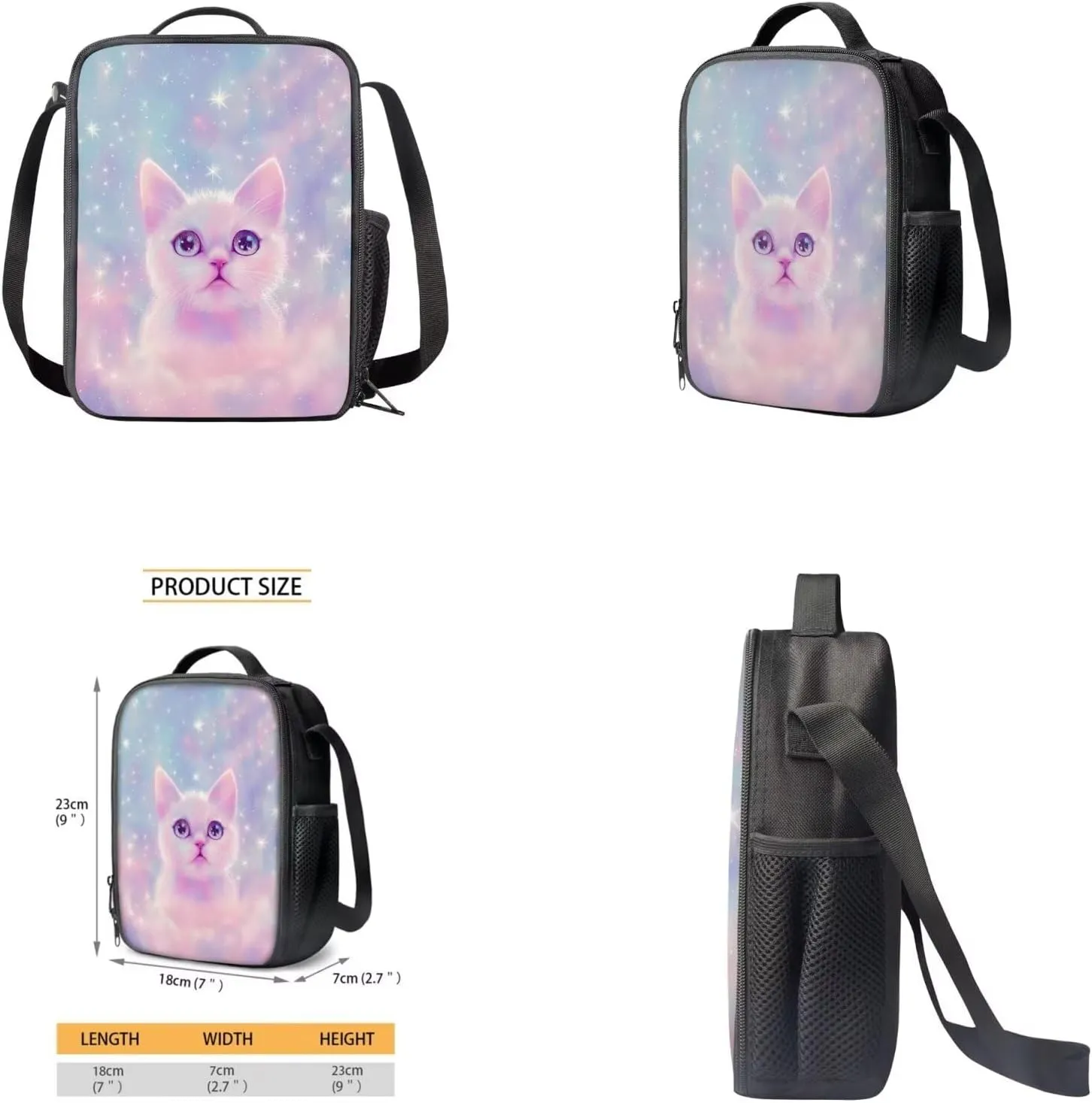 Cartoon Cat Backpack with Lunch Compartment for Girl 5th Grade Fashion Casual School Backpack for Girls 8-10 with Lunch Bag for Middle School High School
