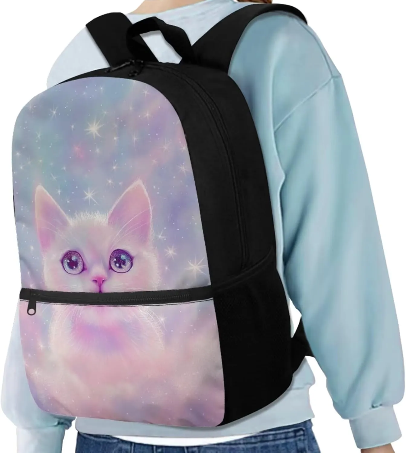 Cartoon Cat Backpack with Lunch Compartment for Girl 5th Grade Fashion Casual School Backpack for Girls 8-10 with Lunch Bag for Middle School High School