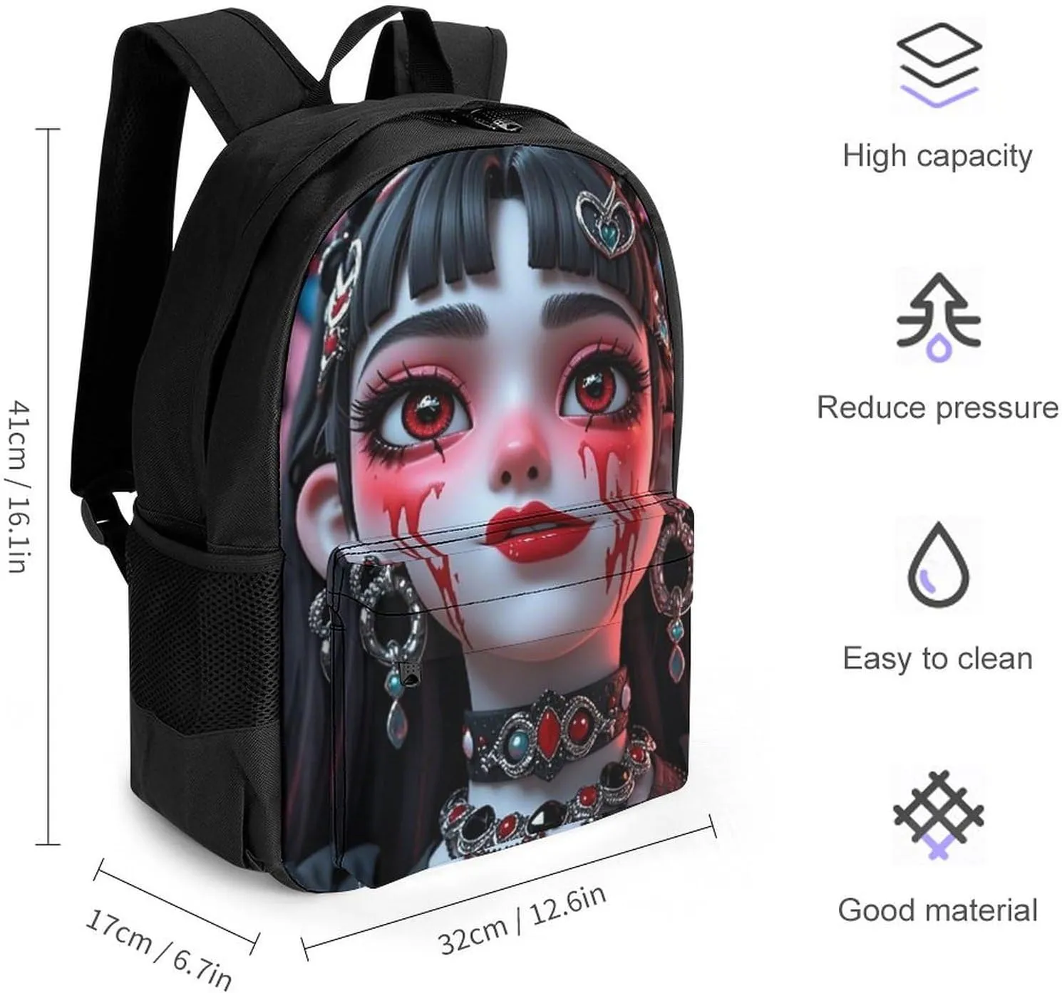 Cartoon Woman Women Mystical Art Rucksacks Lightweight Multipurpose Anti-Theft Shoulder Bag Big Capacity Traveling & Camping Backpack With Side Pockets