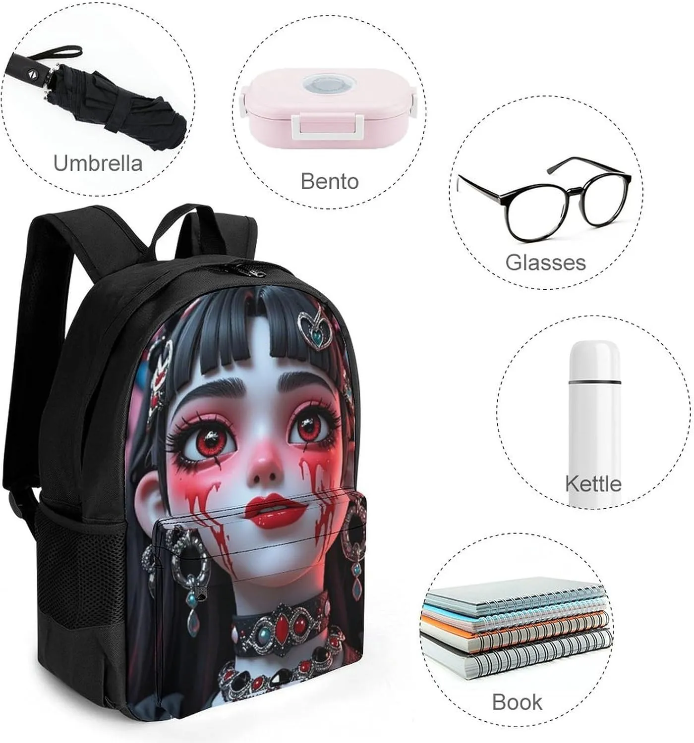 Cartoon Woman Women Mystical Art Rucksacks Lightweight Multipurpose Anti-Theft Shoulder Bag Big Capacity Traveling & Camping Backpack With Side Pockets