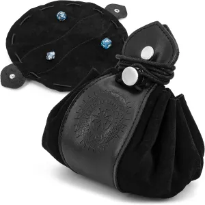 CASEMATIX Leather Dice Bag and Dice Rolling Tray for 50  RPG Dice - Black DND Dice Bag Leather Drawstring Pouch with Non-Scratch Fabrics, Metal Hardware and Debossed Serpent Design