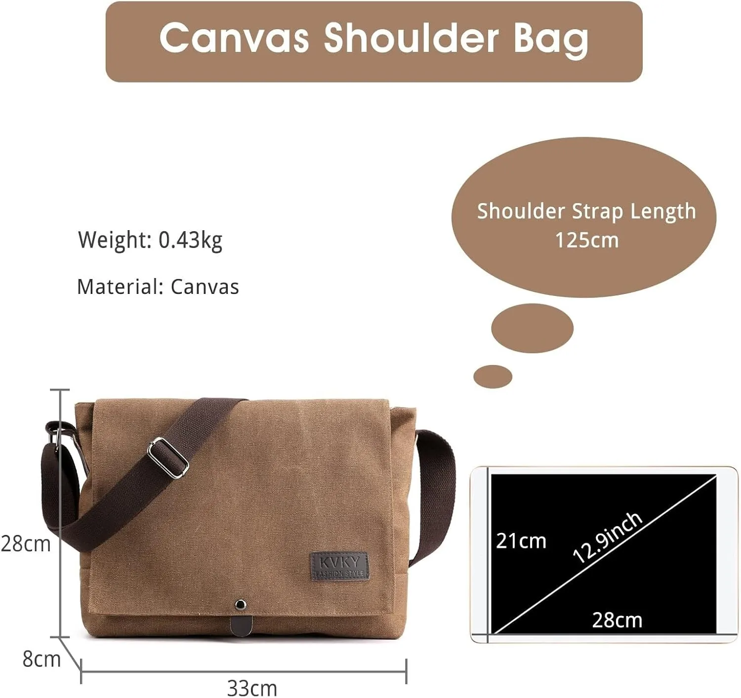 Casual Top Handle Briefcase Messenger Satchel for Work Vintage Men's Shoulder Canvas Tote Handbag Crossbody