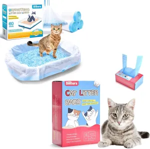 Cat Litter Bags & Litter Box Liners Bundle: 120 Scented 15L Ultra Thick Kitty Litter bags   60 37''x13.8'' Size Leak-Proof Drawstring Waste Bags, Compatible with Closed Cat Litter Boxes