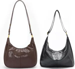celestina Brown and Black Shoulder Bags & Hobo Bags for Women - Adjustable Detachable Strap, Stylish and Functional Set of Large Shoulder Bags with Zipper and Vegan Leather Crescent Tote Handbags