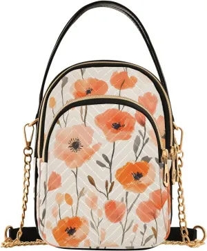 Chain Crossbody Bags for Women Flesh-colored Orange Flowers Pattern Quilted Shoulder Handbags Travel Cross Body Cell Phone Purses Bags