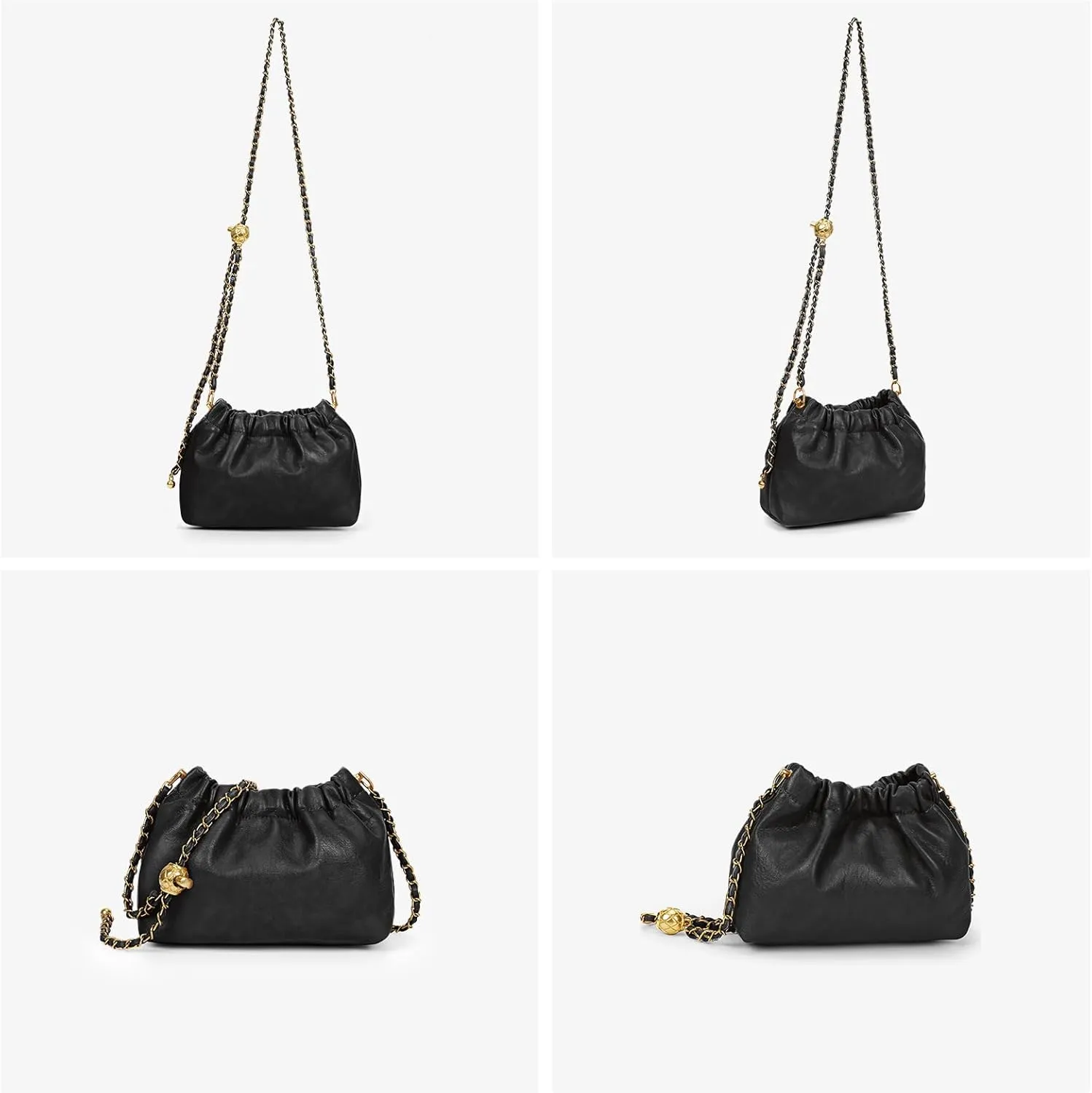 Chain Strap Genuine Leather Hobo Bag - Convertible Shoulder & Crossbody Purse