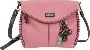 CHALA Charming Crossbody Bag With Flap Top | Flap and Zipper Cross-Body Purse or Shoulder Handbag with Metal Chain - Pink