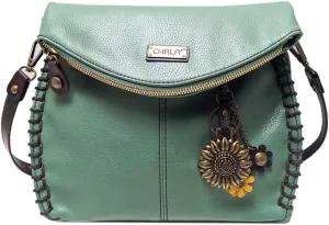 Chala Charming Teal Crossbody Bag With Flap Top and Zipper or Shoulder Handbag