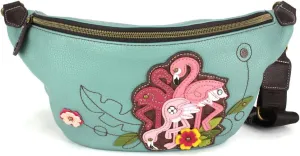 CHALA Fanny Pack Women RFID Protected Sling Purse and Waist Bag with Two Adjustable Straps - Flamingo Group - blue