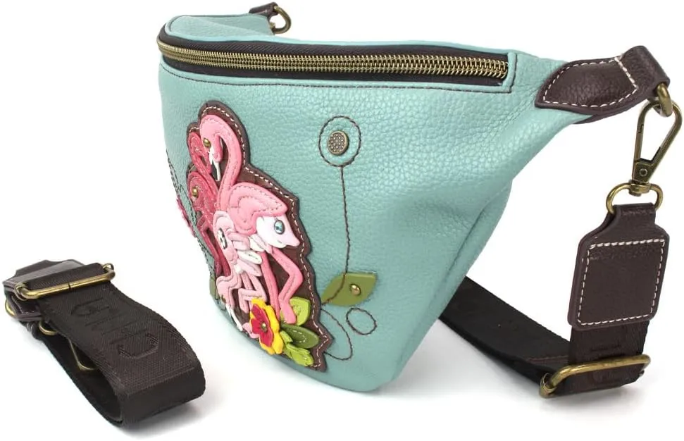 CHALA Fanny Pack Women RFID Protected Sling Purse and Waist Bag with Two Adjustable Straps - Flamingo Group - blue