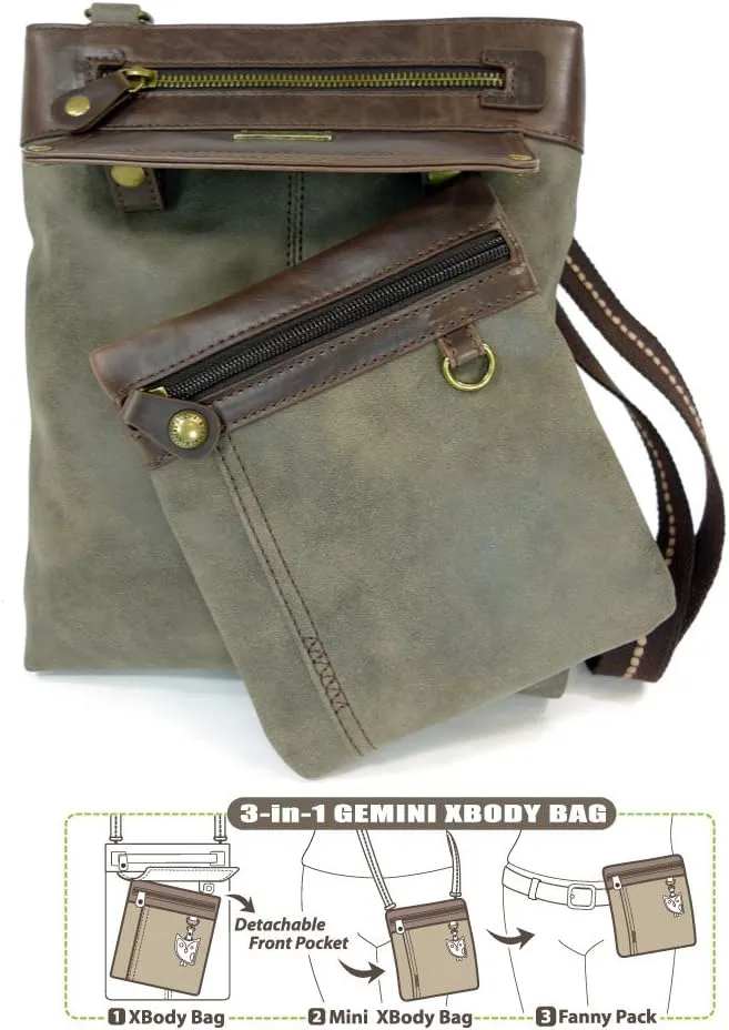 CHALA GEMINI Crossbody Canvas Gift Messenger Bag Stone Grey