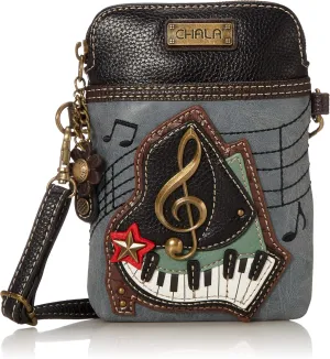 CHALA Group Piano Cellphone Crossbody Handbag - Convertible Strap, Indigo, 5" x 7.5" x 1" (Handbag   Metal Clef Key-fob)