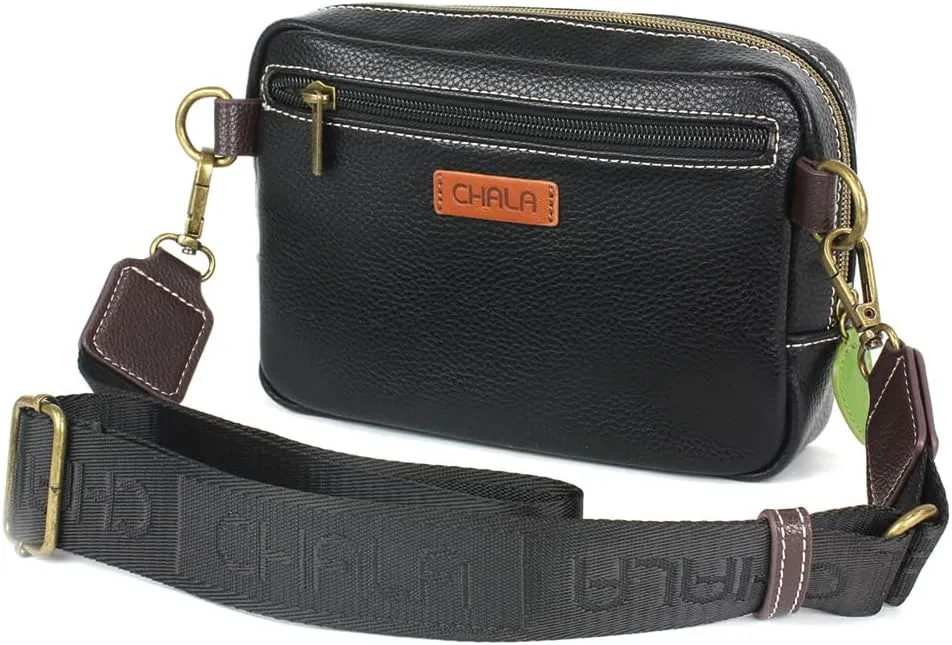CHALA Mini Pack Women RFID Protected Sling Purse and Waist Bag with Two Adjustable Straps - Dragonfly - black