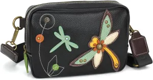 CHALA Mini Pack Women RFID Protected Sling Purse and Waist Bag with Two Adjustable Straps - Dragonfly - black