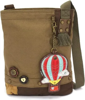 CHALA Patch Cross-Body Women Handbag, Canvas Messenger Bag - Hot Air Balloon - Olive