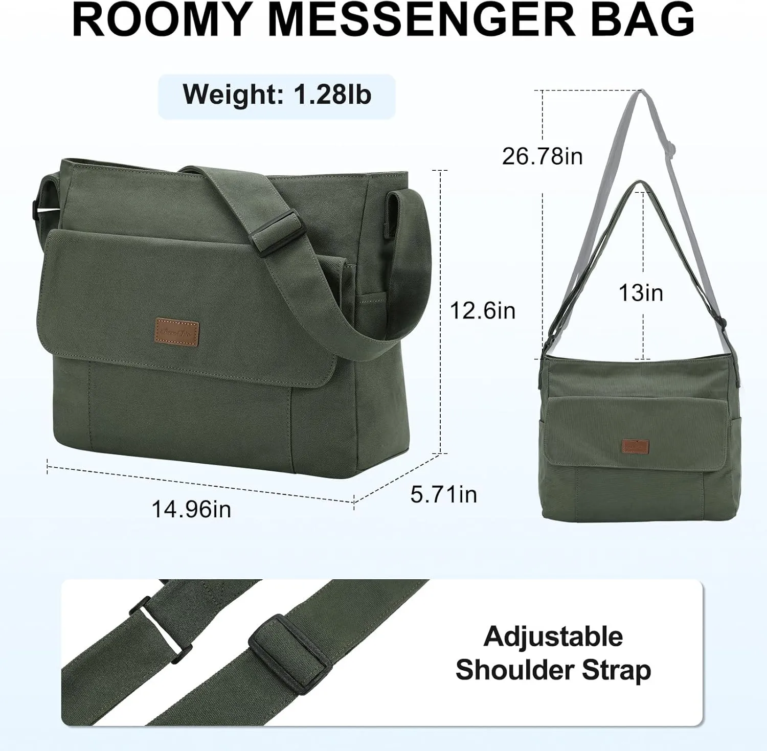 Chase Chic Canvas Messenger Bag, Large Laptop Crossbody Sholder Satchel Work College Tote Bag for Men Women