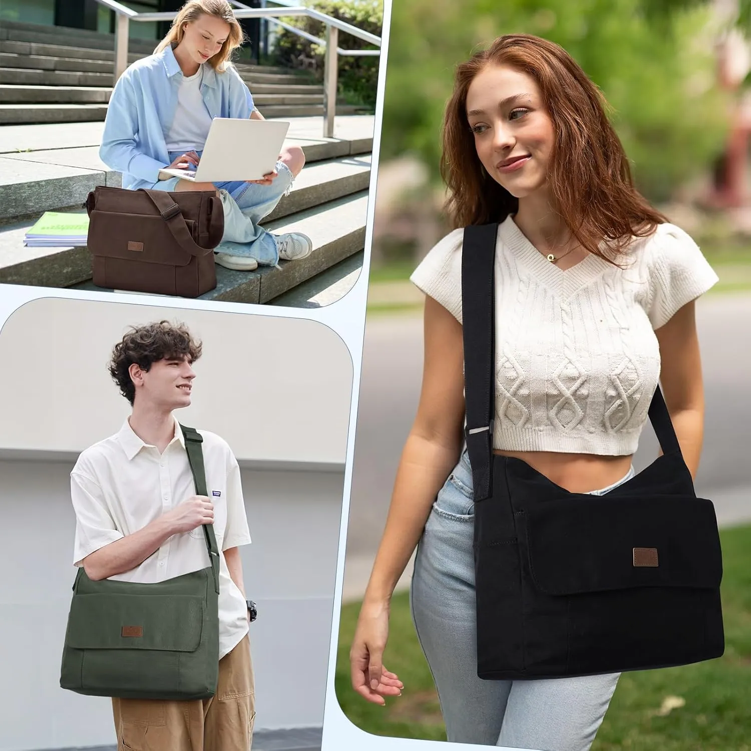 Chase Chic Canvas Messenger Bag, Large Laptop Crossbody Sholder Satchel Work College Tote Bag for Men Women