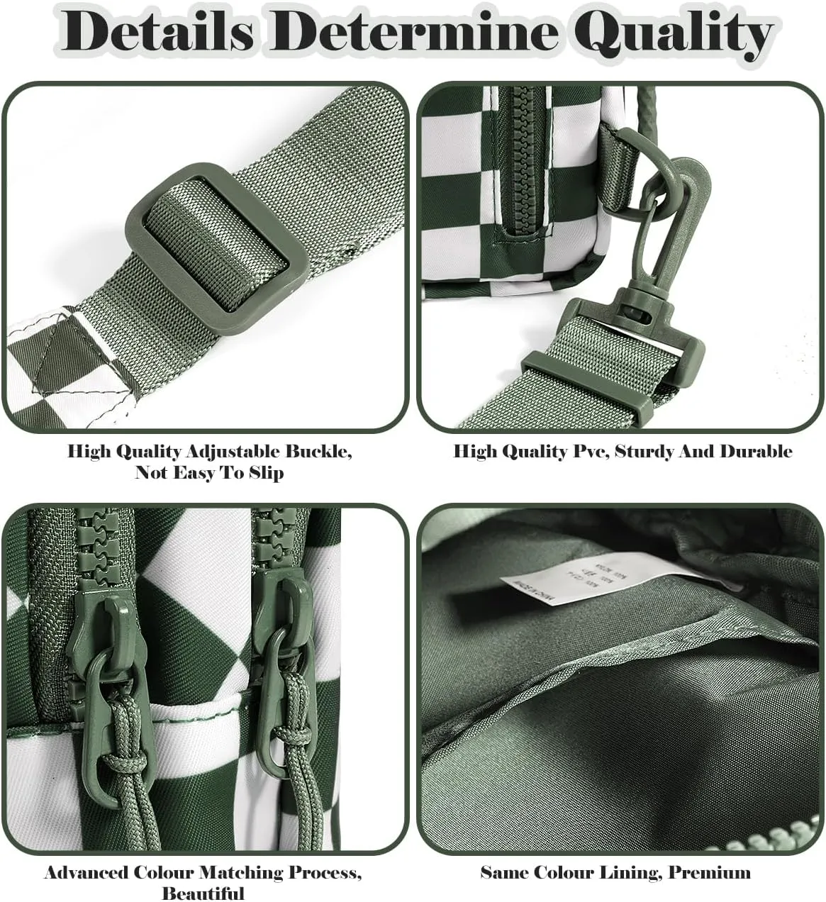 Checkered Sling Bag for Women Small Backpack Crossbody Chest Bag Fanny Packs Purses (Checkered Sling Bag - Bean Green)