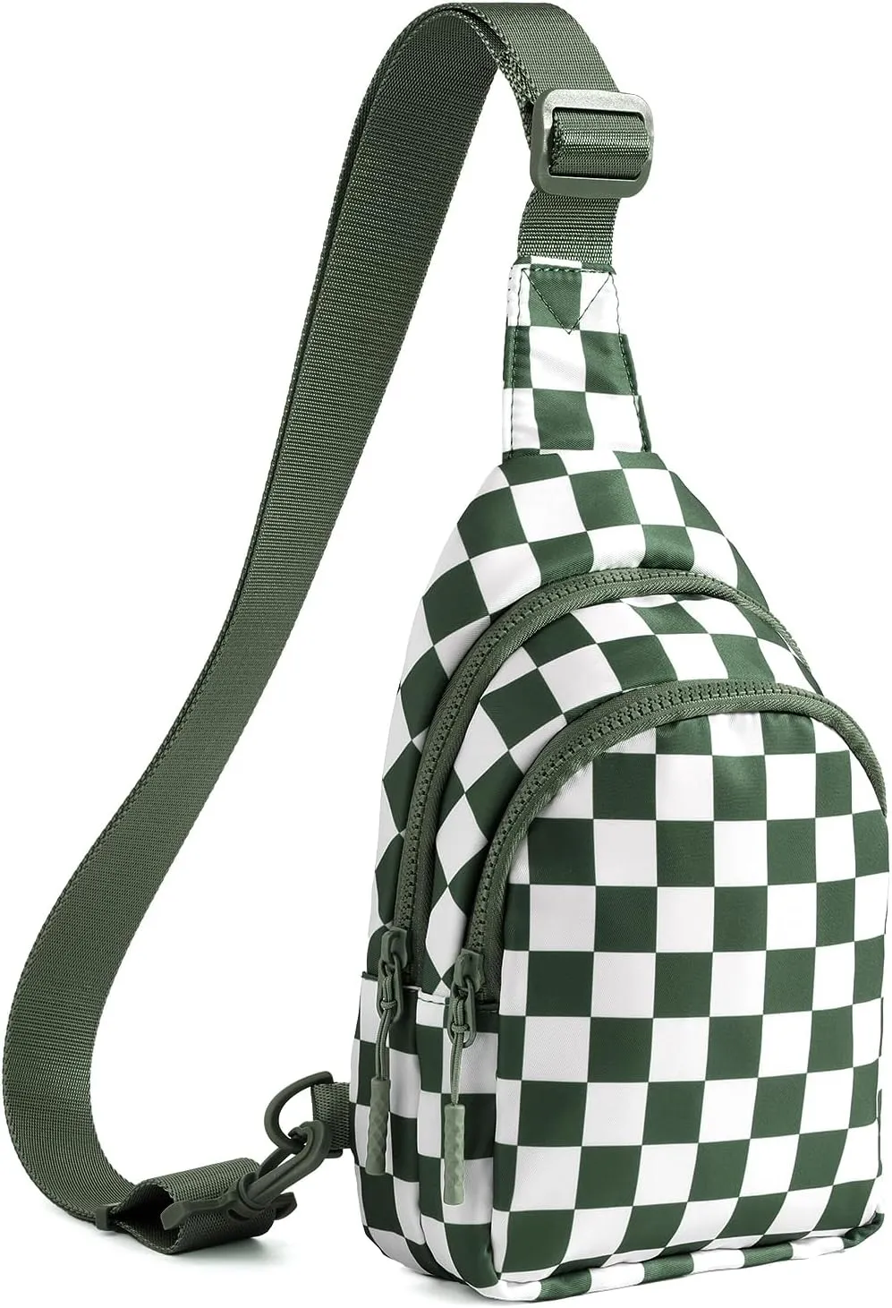 Checkered Sling Bag for Women Small Backpack Crossbody Chest Bag Fanny Packs Purses (Checkered Sling Bag - Bean Green)