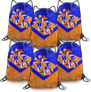 Cheer Drawstring Backpack 6Pcs Cheerleading Drawstring Gym Bag Cheer Accessories Cheerleader Gifts for Cheerleaders (Blue&Orange)