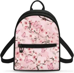 Cherry Blooms Women's Mini Backpack Pink Butterfly Backpack for Women Small Size Lightweight Shoulder Bag for Travel Shopping Mochilas Para Mujer PequeñAs