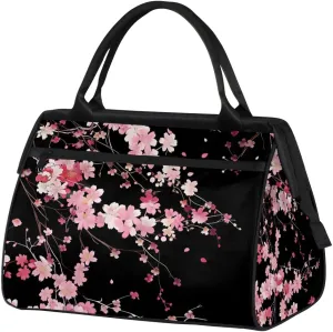 Cherry Blossom Pink Flower Weekender Overnight Bag for Women Waterproof Carry On Travel Duffle Bags with Pocket Lightweight Sports Gym Tote Bag Large Luggage Workout Personal Item Hospital Bags