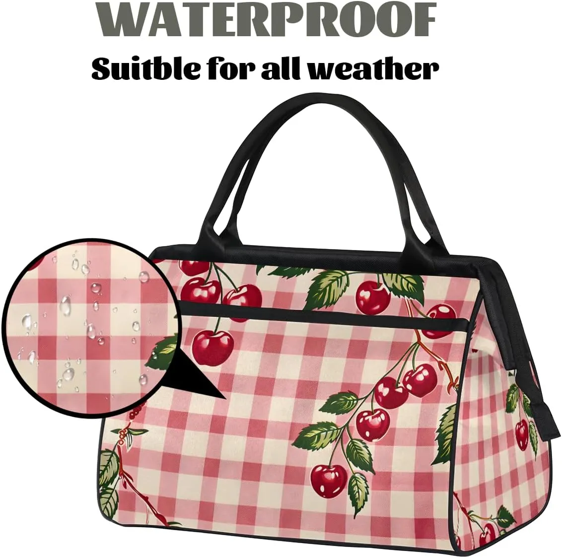 Cherry Checkered Red Weekender Overnight Bag for Women Waterproof Carry On Travel Duffle Bags with Pocket Lightweight Sports Gym Tote Bag Large Luggage Workout Personal Item Hospital Bags