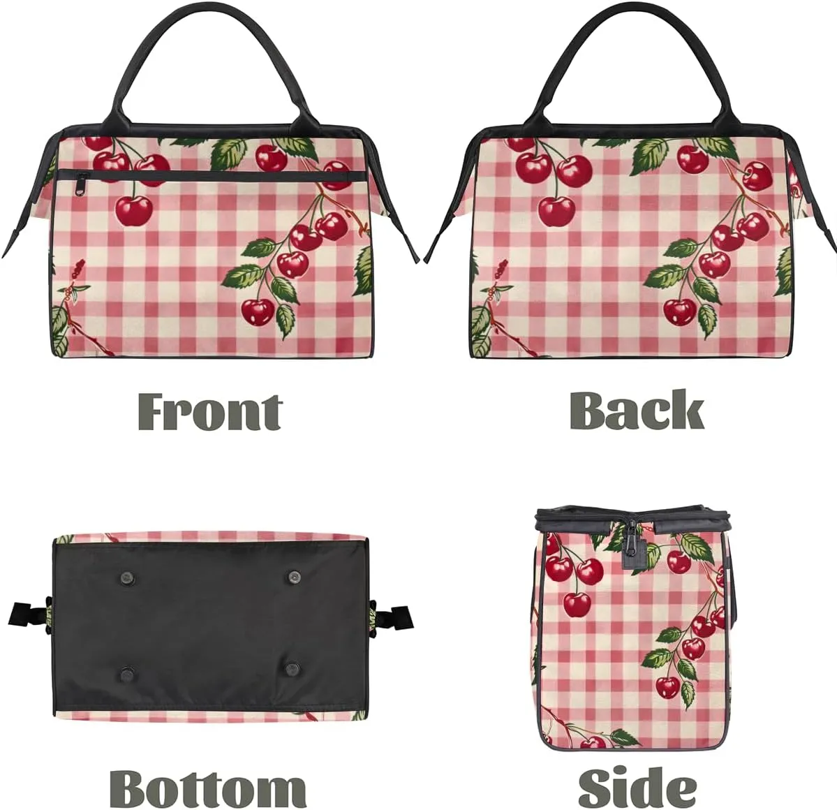 Cherry Checkered Red Weekender Overnight Bag for Women Waterproof Carry On Travel Duffle Bags with Pocket Lightweight Sports Gym Tote Bag Large Luggage Workout Personal Item Hospital Bags