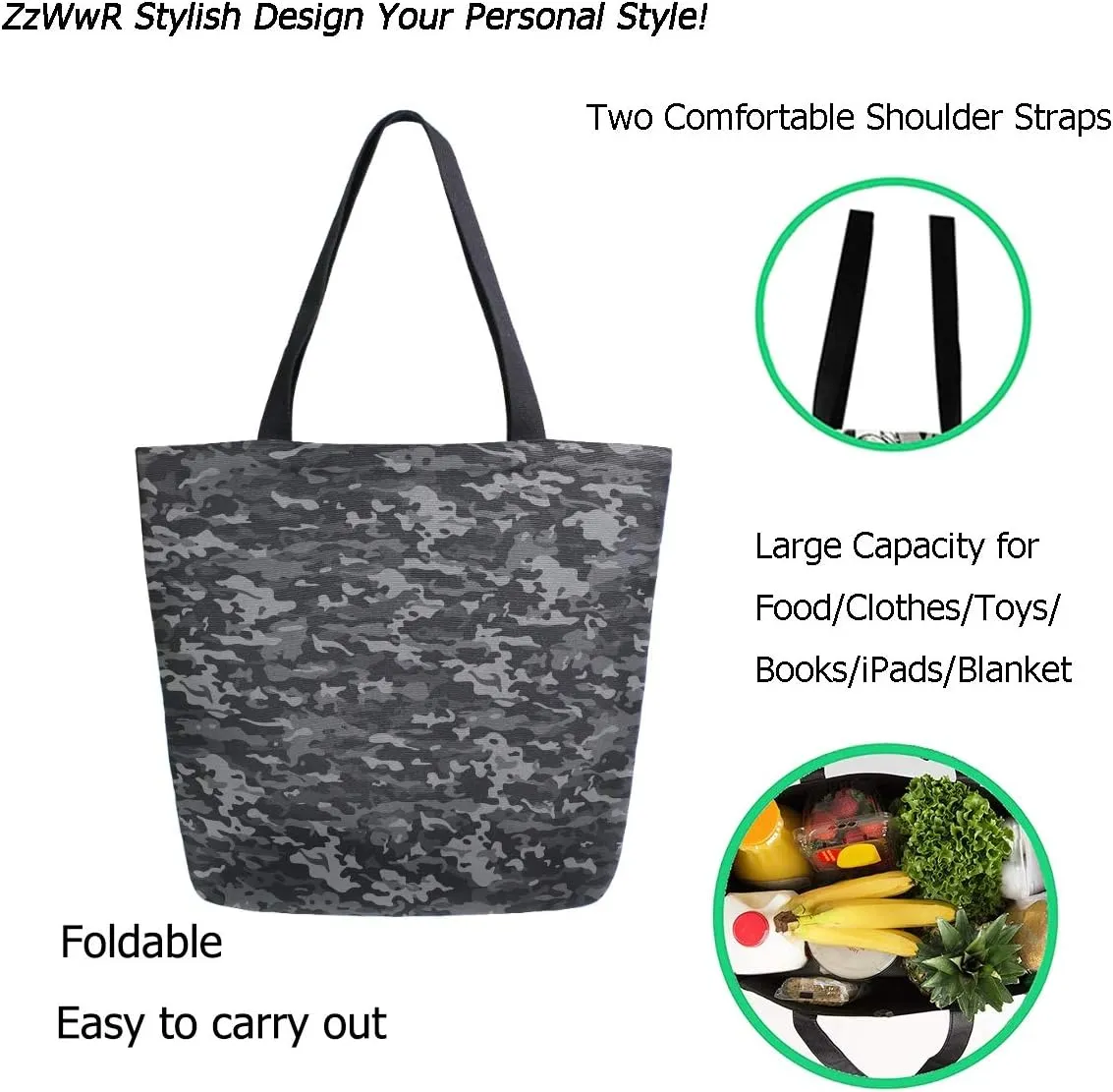 Chic Cute Fashion Style Pattern Extra Large Shoulder Tote Bag for Beach Travel Weekender Gym Grocery Shopping