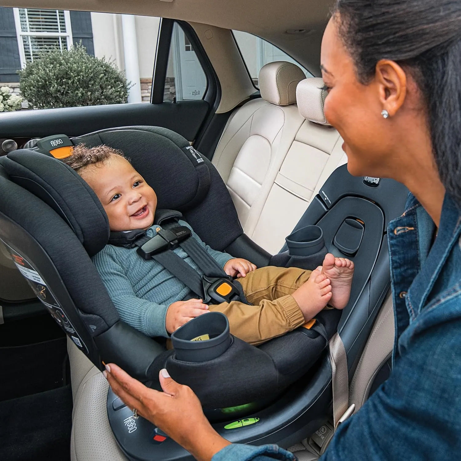 Chicco Fit360 ClearTex Rotating Convertible Car Seat with 360 Degree Rotation for Rear-Facing and Forward-Facing Usage, LeverLock Self-Tensioning Lock System | Black/Black