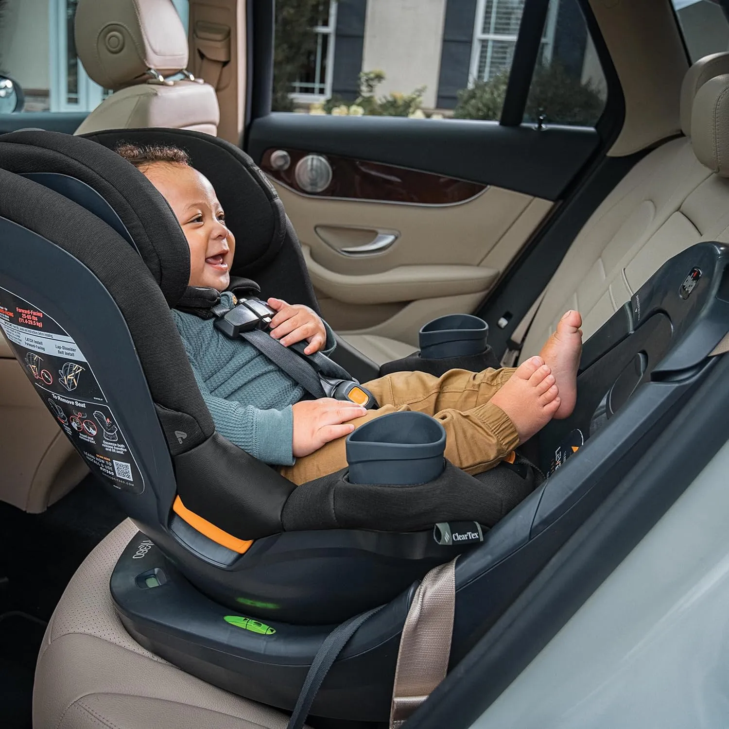 Chicco Fit360 ClearTex Rotating Convertible Car Seat with 360 Degree Rotation for Rear-Facing and Forward-Facing Usage, LeverLock Self-Tensioning Lock System | Black/Black