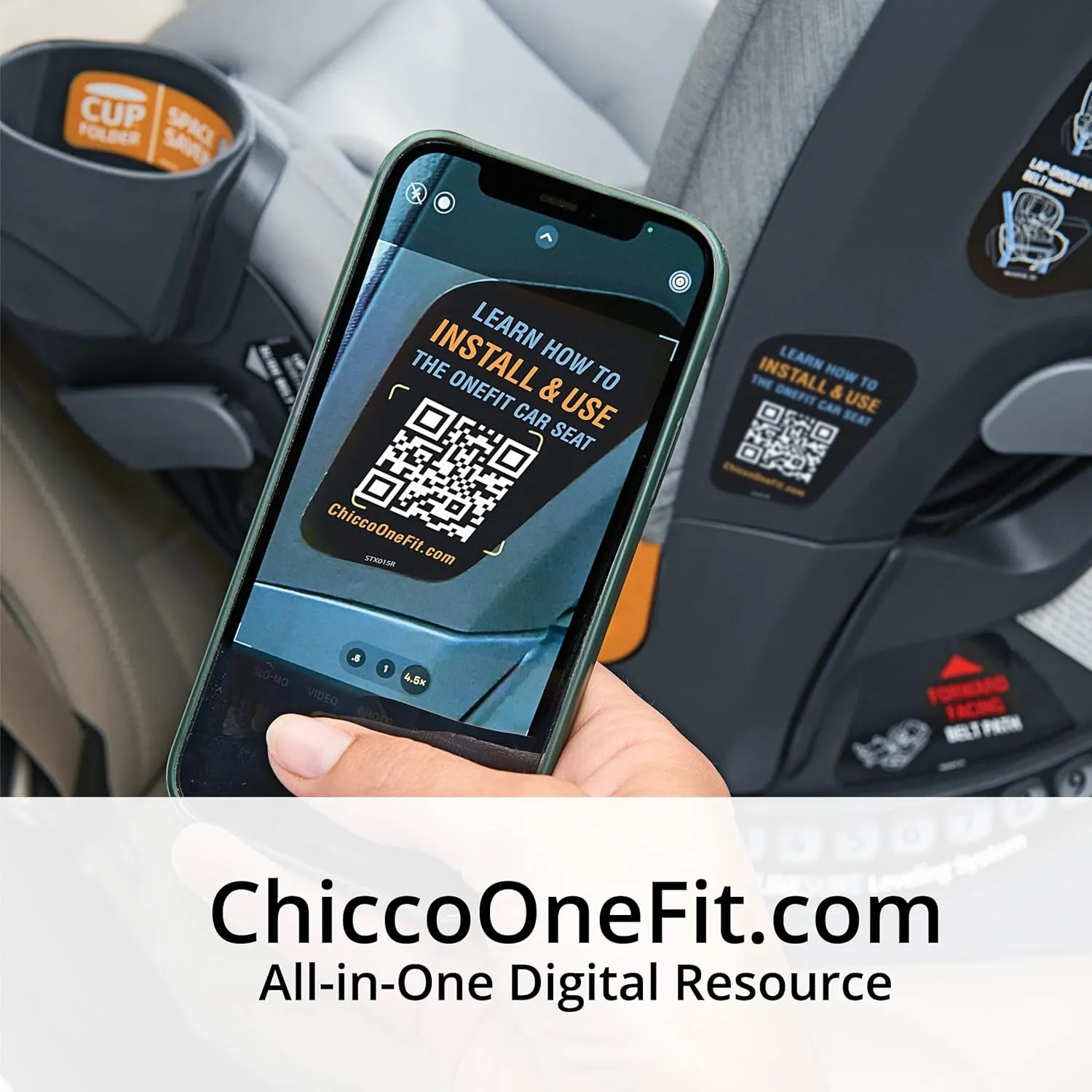 Chicco OneFit ClearTex All-in-One Car Seat, Slim Design, Rear-Facing Seat for Infants 5- 40 lbs., Forward-Facing 25-65 lbs., Booster 40-100 lbs., Convertible Car Seat | Obsidian/Black