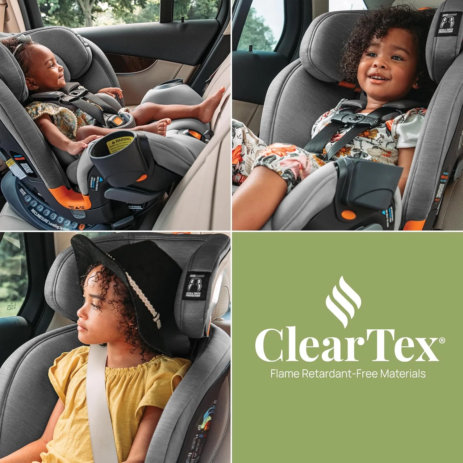 Chicco OneFit ClearTex All-in-One Car Seat, Slim Design, Rear-Facing Seat for Infants 5- 40 lbs., Forward-Facing 25-65 lbs., Booster 40-100 lbs., Convertible Car Seat | Obsidian/Black