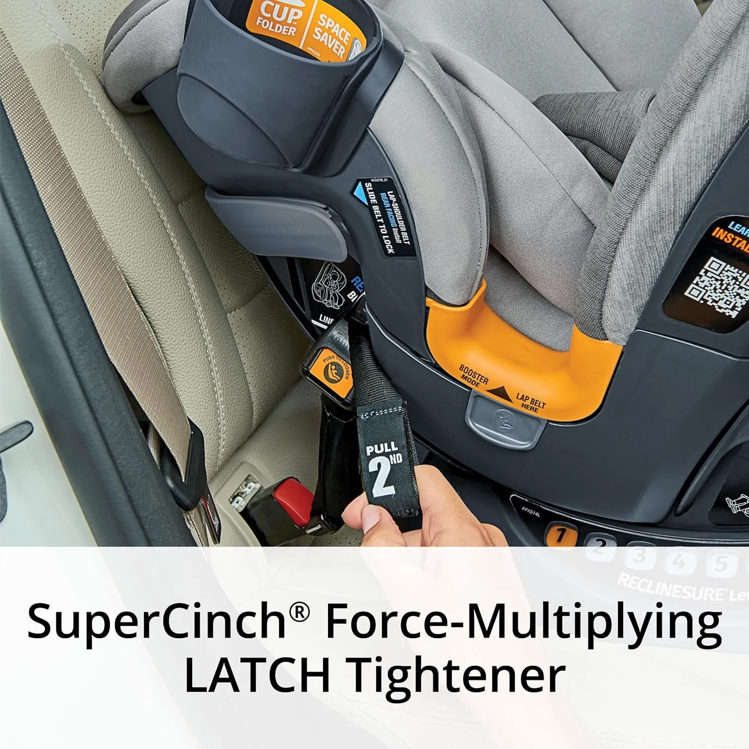Chicco OneFit ClearTex All-in-One Car Seat, Slim Design, Rear-Facing Seat for Infants 5- 40 lbs., Forward-Facing 25-65 lbs., Booster 40-100 lbs., Convertible Car Seat | Obsidian/Black