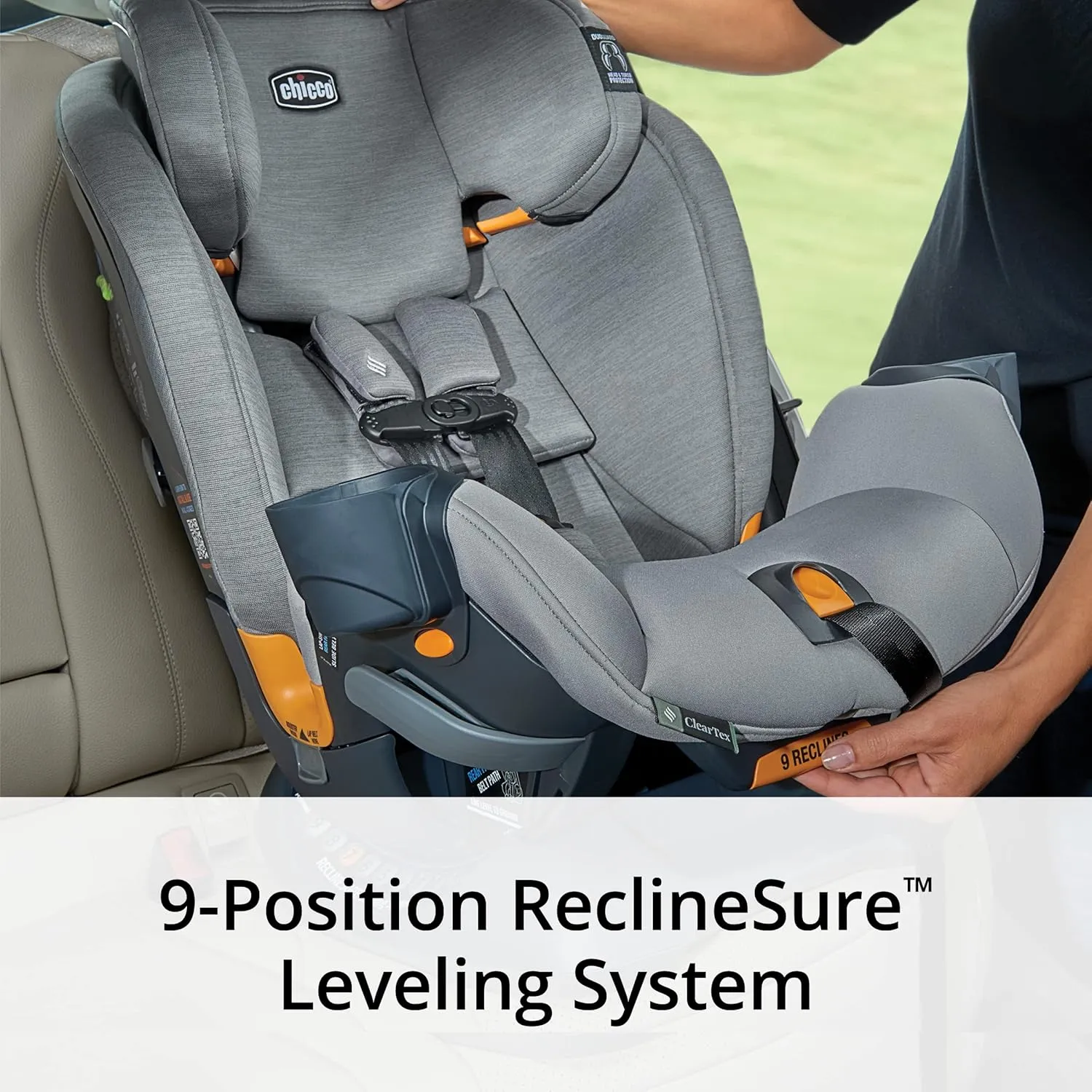 Chicco OneFit ClearTex All-in-One Car Seat, Slim Design, Rear-Facing Seat for Infants 5- 40 lbs., Forward-Facing 25-65 lbs., Booster 40-100 lbs., Convertible Car Seat | Obsidian/Black