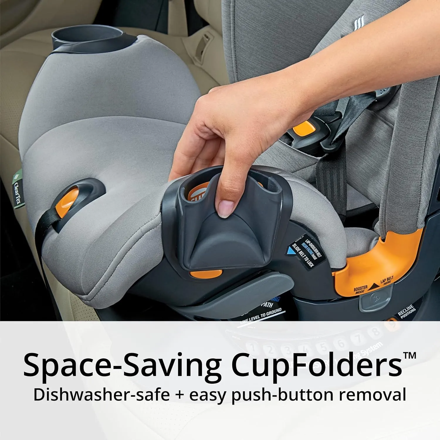 Chicco OneFit ClearTex All-in-One Car Seat, Slim Design, Rear-Facing Seat for Infants 5- 40 lbs., Forward-Facing 25-65 lbs., Booster 40-100 lbs., Convertible Car Seat | Obsidian/Black