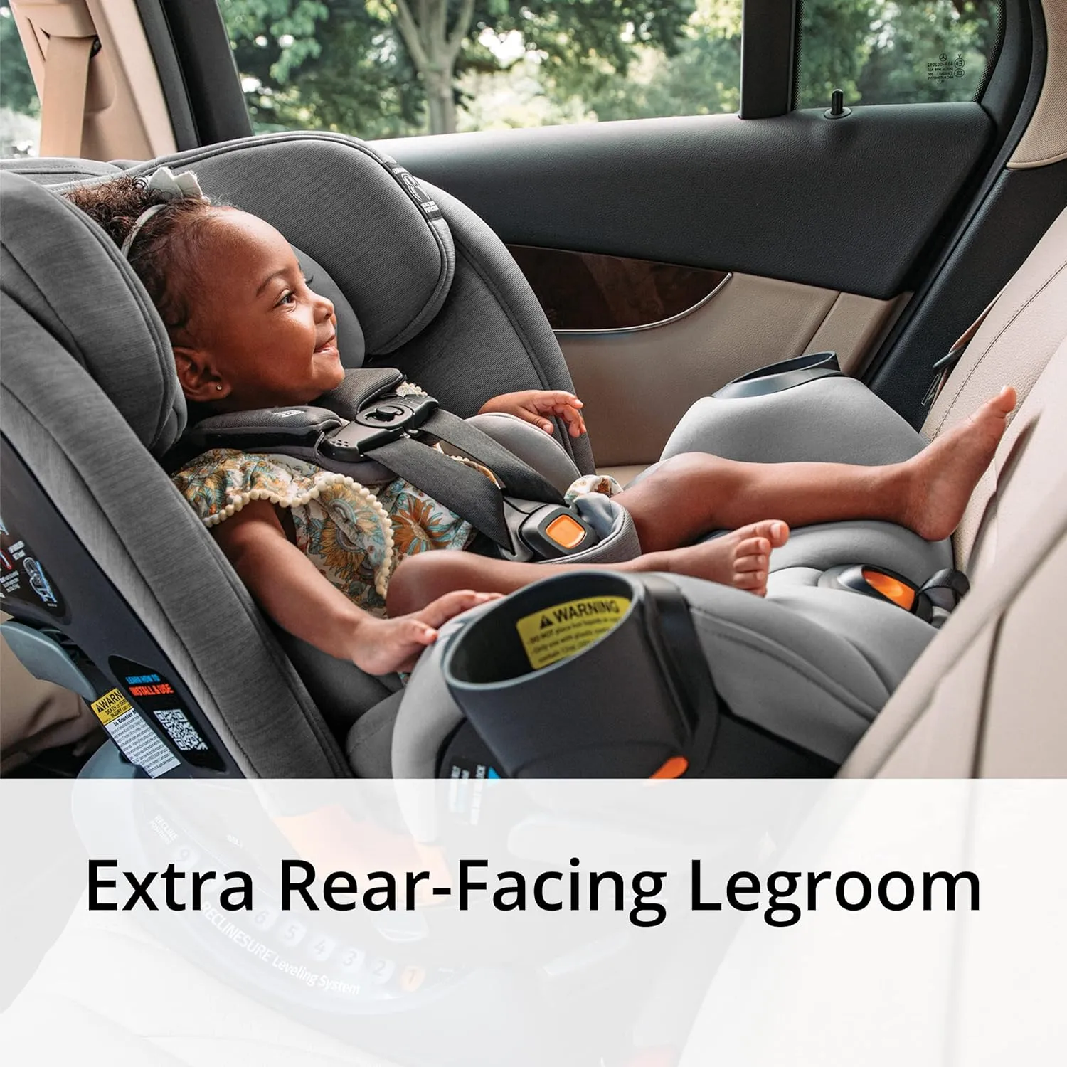 Chicco OneFit ClearTex All-in-One Car Seat, Slim Design, Rear-Facing Seat for Infants 5- 40 lbs., Forward-Facing 25-65 lbs., Booster 40-100 lbs., Convertible Car Seat | Obsidian/Black